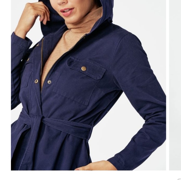 JustFab A-Line Parka Jacket With Hood Dark Indigo - Picture 5 of 8